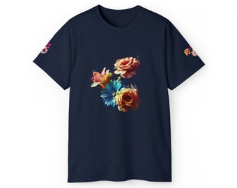 Flowers Unisex Ultra Cotton Tee in Many Colors, Women's Tee, Floral Tee, Colorful Tee, T-shirt with Flowers. Women's Top