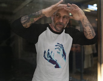 Camiseta de béisbol unisex de manga 3/4 con manos robóticas