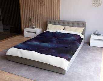 Dark Blue Night Sky Microfiber Duvet Cover - Celestial Bedroom Decor, Galaxy Bedding, Starry Night Bedspread, Space Home Accessories, Nebula