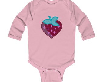 Aardbei baby bodysuit met lange mouwen - babykleding - baby bodysuit met lange mouwen - duurzaam baby bodysuit - zacht katoenen baby bodysuit