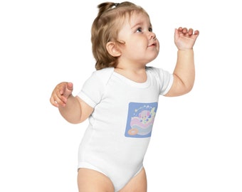 Schattige baby bodysuit - Kawaii Starship gekamd katoenen baby body - unieke baby body - babykleding - babymode