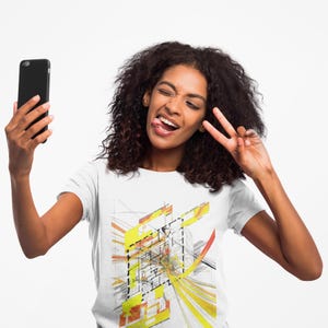 Camiseta de algodão unissex geométrica abstrata: camiseta gráfica moderna