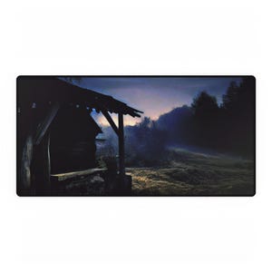 Rustieke bureaumat nachtscène in cabine | Gezellige kantoorinrichting