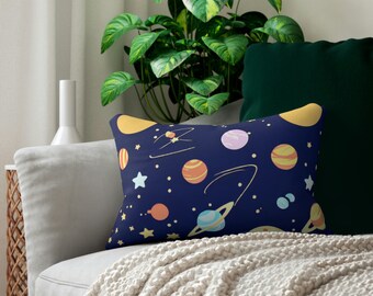 Planets Spun Night Sky Polyester Lumbar Pillow