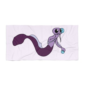 Purple Merfolk Beach Towel: Funny Cartoon Sea Creature