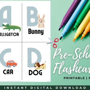 Printable Alphabet- 26 ABC Flash Cards for Toddlers, Preschool, Early Learning Classroom, Homeschooling, Animals, Educational,Colorful Cards