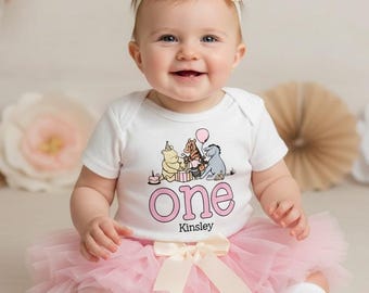 Conjunto clásico de Winnie the Pooh para el primer cumpleaños con tutú - Vestido vintage de Pooh para niña, vestido de primer cumpleaños para niña, tutú de cumpleaños para bebé de un año