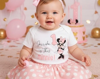 Conjunto de Minnie Mouse para el primer cumpleaños en rosa y dorado con tutú y zapatos a juego - vestido de primer cumpleaños, conjunto de primer cumpleaños para niña, Minnie Mouse
