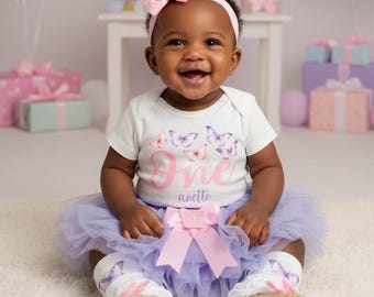 Butterfly First Birthday Outfit with Purple Tutu and Shoes - 1st bday outfit girl, pink purple butterflies tutu outfit, butterfly bday girl