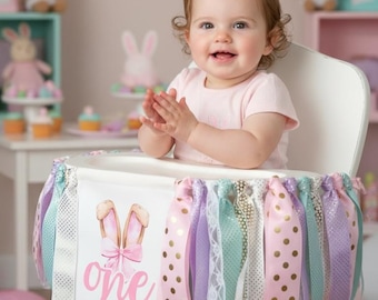 Coquette Bow Bunny verjaardagsbanner voor eerste verjaardagsfeestje - een konijn is een feestdecor, konijntje 1e jarige meisje, banner konijntje verjaardag