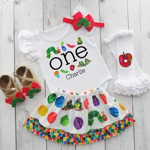 Caterpillar First Birthday Dress - book theme bday, colorful skirt, caterpillar butterfly skirt, 1st birthday outfit girl, customized name