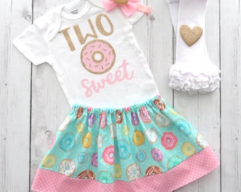 Donut Grow Up 2nd Birthday Outfit for baby girl - two sweet, donut second birthday dress, cake smash, donut second birthday theme