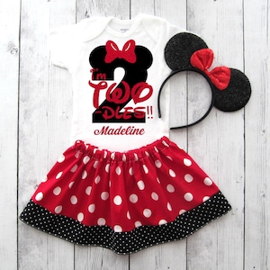 Red Minnie Mouse Two-dles Outfit - 2nd bday dress, cake smash outfit, traditional minnie dress, minnie ears, second bday girl, twodles