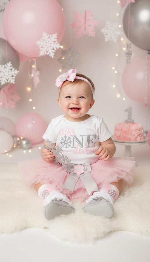 pink winter birthday dress Winter Wonderland tutu set-Winter Wonderland outfit-Winter Wonderland – Pink  Toes & Hair Bows main image 0