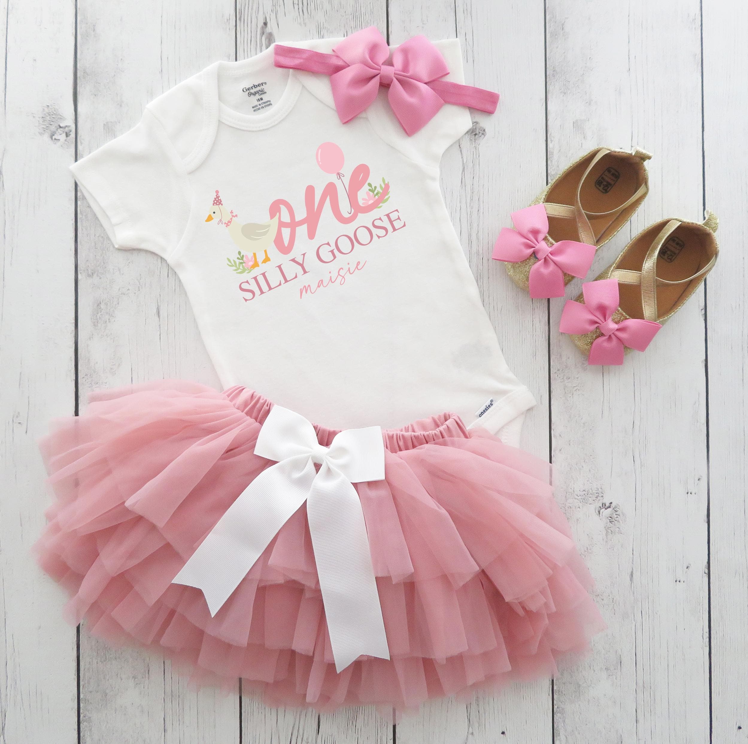 One Silly Goose First Birthday Dress With Tutu - Vintage