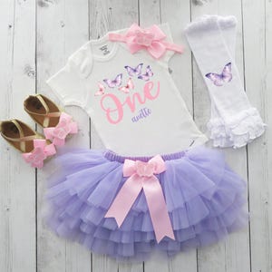 Butterfly First Birthday Outfit with Purple Tutu and Shoes - 1st bday outfit girl, pink purple butterflies tutu outfit, butterfly bday girl