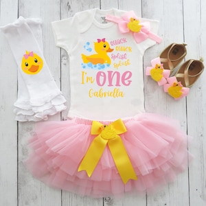 Quietscheentchen 1st Birthday Outfit mit rosa Tutu - oh Entengeburtstagskind, 1st Bday Party, ein Jahr altes Kleid, Cake Smash, gelbe Ente