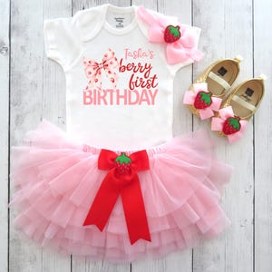 Berry First Birthday Dress with Tutu - sweet one, strawberry 1st birthday outfit, summer theme, personalized name, one year old tutu