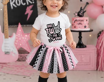 Bad TWO the Bone Geburtstagsoutfit mit pink-schwarzem Schleifen-Tutu – Rock'n'Roll-Geburtstagsmotto, Tutu zum zweiten Geburtstag für Mädchen, Rock on Girl