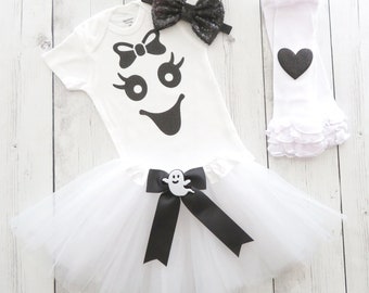 Ghost Halloween Costume with Tutu - ghost halloween costume baby, toddler halloween costume, white ghosty costume, white tutu ghost