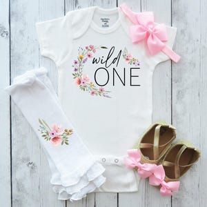 Wild One Wildflower Birthday Bodysuit - first bday outfit girl, little wildflower, one year old, floral summer birthday theme, wild and one