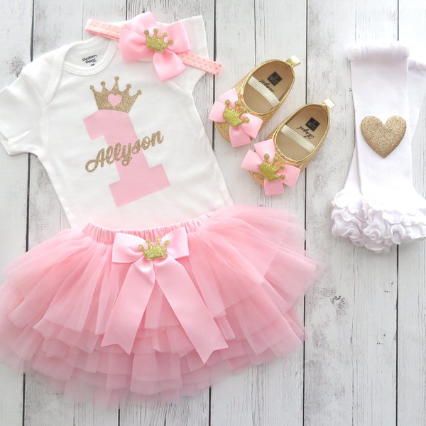 Princess First Birthday Dress with Tutu -pink and gold first birthday, princess bday tutu, 1st birthday outfit girl, pink gold princess tutu