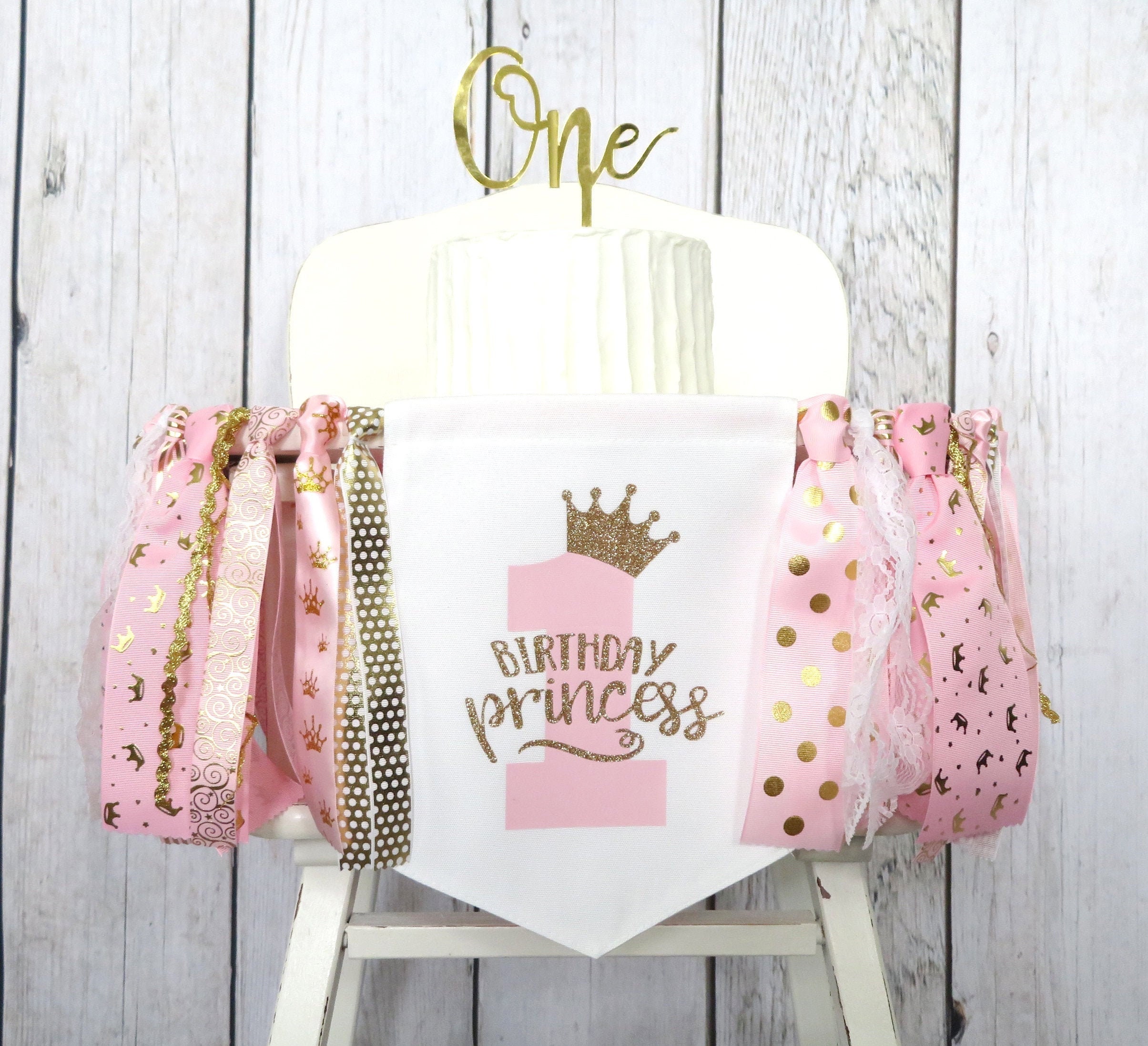 Princess High Chair Banner for First Birthday - pink and gold 1st birthday girl, princess 1st birthday, birthday decor, princess pennant