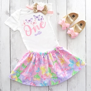 Butterfly First Birthday Outfit in pastel pink and purple - girl birthday outfit, butterfly dress, garden party, butterfly birthday outfit