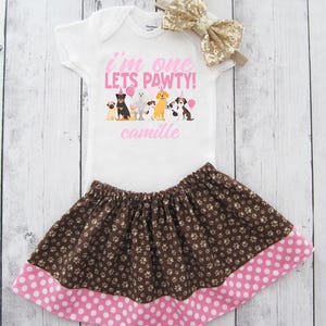 Lets Pawty First Birthday Outfit - puppy dog 1st birthday, cake smash, paw print, pink dog birthday theme for girl, im one lets pawty