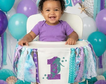 Mermaid High Chair Banner for First Birthday - mermaid banner/pennant, mermaid 1st bday party, mermaid birthday party decor