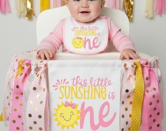 Banner de cumpleaños Little Sunshine para fiesta de primer cumpleaños: decoración de fiesta "Eres mi sol", banner de niña para primer cumpleaños, cumpleaños rosa y amarillo