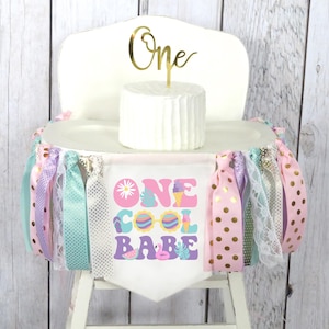 ONE Cool Babe Birthday Banner for First Birthday Party - pool party, tropical summer birthday, 1st birthday girl banner, retro font, splish