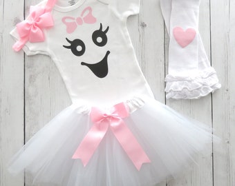 Girly Ghost Halloween Costume with Tutu - ghost halloween costume baby, toddler halloween costume, pink ghosty costume, white tutu ghost