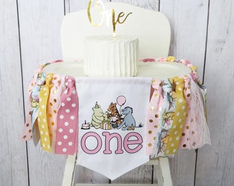 Classic Winnie the Pooh Birthday Banner for First Birthday Party - pooh and friends party decor, 1st birthday girl banner