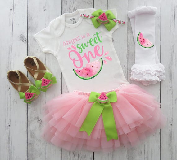 Sweet One Watermelon First Birthday Outfit With Pink Ruffle Tutu
