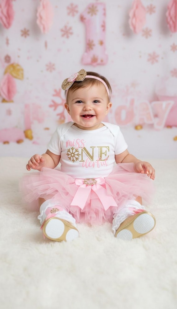 navy blue dress for baby girl Winter ONEderland Birthday Outfit main image 0