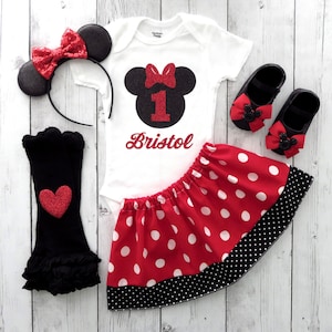 Red Minnie Mouse First Birthday Outfit - 1st bday dress, minnie shoes, cake smash outfit, traditional minnie dress, minnie ears