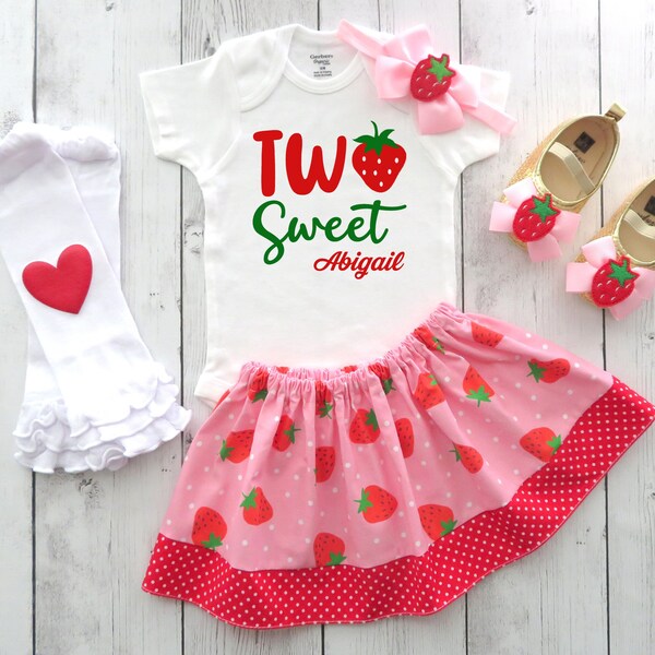 Strawberry Second Birthday Outfit in pink and red with strawberry shoes - summer birthday, two sweet birthday girl, strawberry 2nd birthday