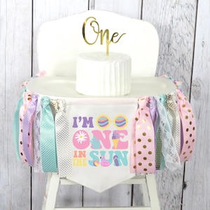 ONE in the Sun Birthday Banner for First Birthday Party - pool party, tropical summer birthday, 1st birthday girl banner, retro font, splish