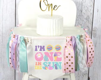 ONE in the Sun Birthday Banner for First Birthday Party - pool party, tropical summer birthday, 1st birthday girl banner, retro font, splish
