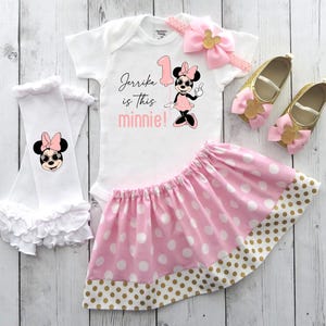 Minnie Mouse First Birthday Outfit in pink & gold with tutu and matching shoes - first bday dress, 1st birthday outfit girl, minnie mouse