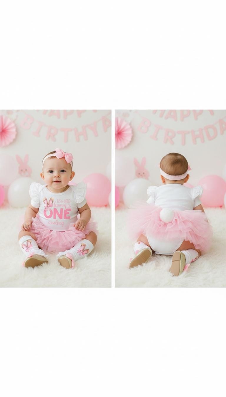 Some Bunny is One First Birthday Outfit - pink coquette bow, bunny rabbit ears, 1st birthday tutu bloomers, personalized name 1st birthday