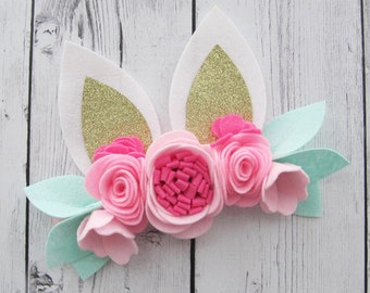 Bunny Ear Headband for Girl - some bunny is one, bunny first birthday, bunny ear headband, floral crown, bunny halloween costume toddler