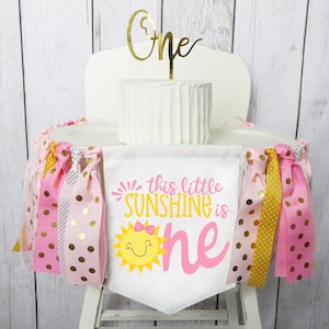 Little Sunshine-verjaardagsbanner voor eerste verjaardagsfeestje - you are my sunshine feestdecor, 1e feestdag meisje, roze gele verjaardag