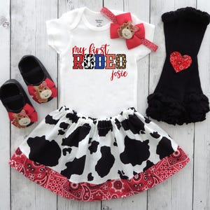 Cowgirl First Birthday Outfit Red - this actually is my first rodeo, first birthday girl, red bandana, cowgirl dress, cowgirl shoes, western