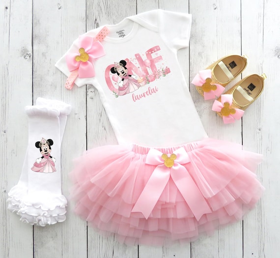 minnie mouse tutu dress for 1st birthday First Outfit in Pink & Gold With and Matching Shoes - First Bday Dress, Birthday Outfit Girl, Im This Minnie Very dense tulle layers