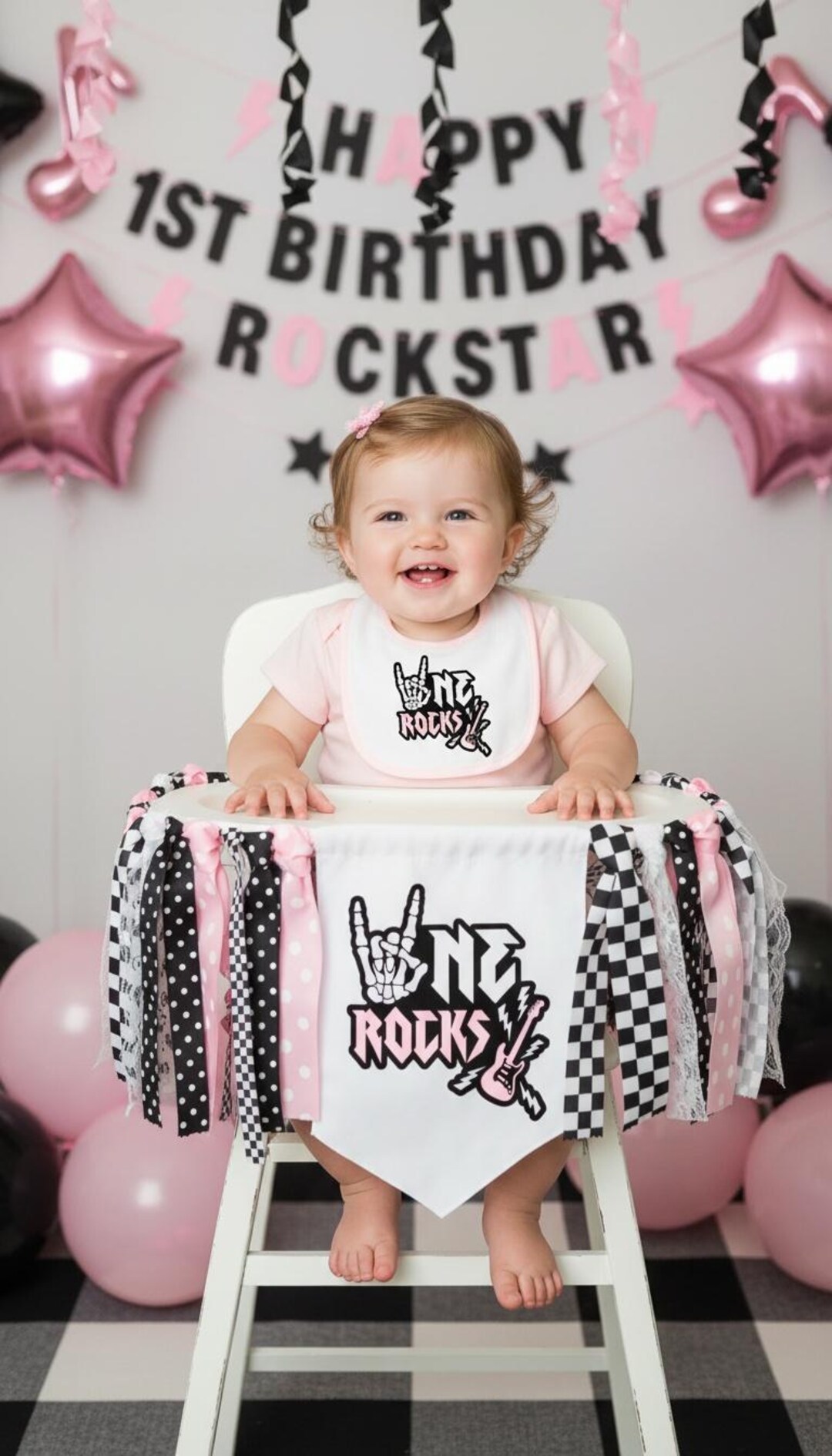 One Rocks First Birthday ONE Rocks Birthday Banner for 1st Birthday Party - High Chair Banner ...