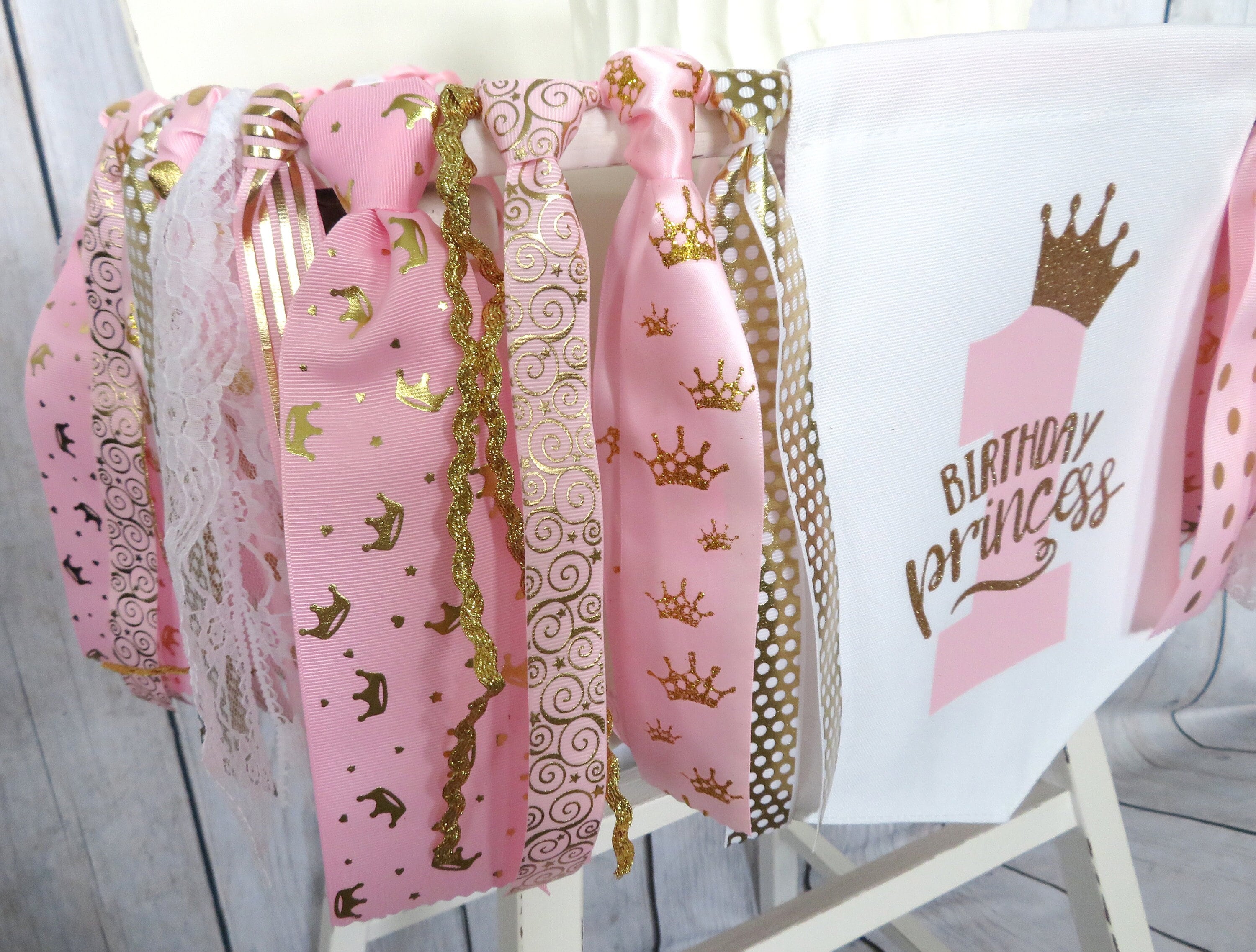 Princess High Chair Banner for First Birthday - Pink and Gold 1st ...