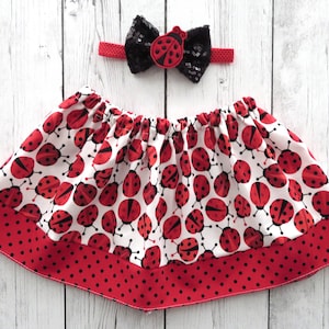 Ladybug Skirt for baby girl in red and black print - ladybug 1st birthday, baby girl skirt, twirl skirt, ladybug birthday, red black skirt