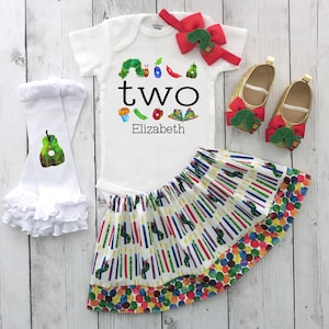 Caterpillar Second Birthday Outfit for baby girl - book themed birthday, 2nd birthday dress, caterpillar bday girl, caterpillar dress
